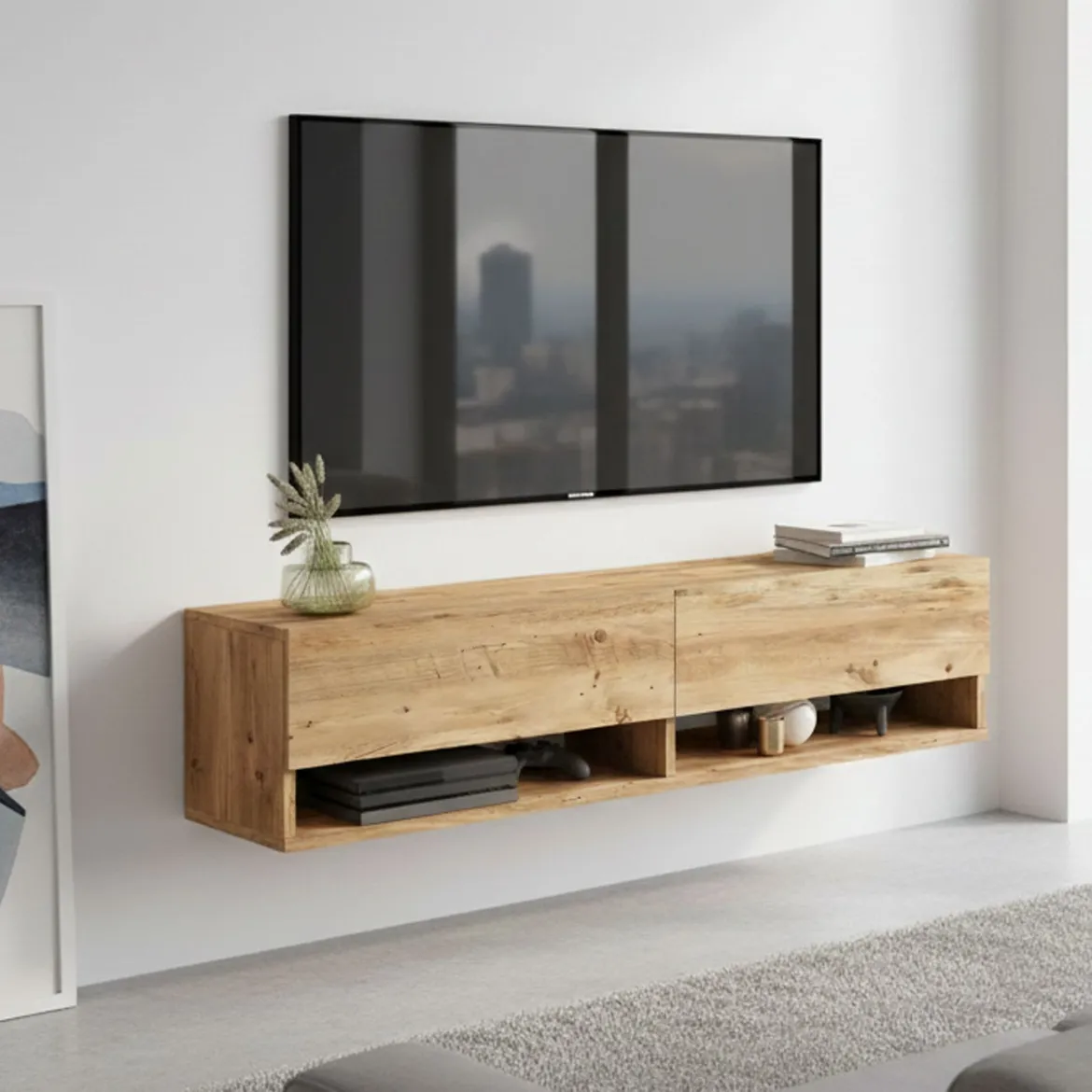 Mobile Porta tv Marrone Quercia 3 Ripiani Apertura Maniglia 182x44x63h cm, 6 Vani - Vergonte