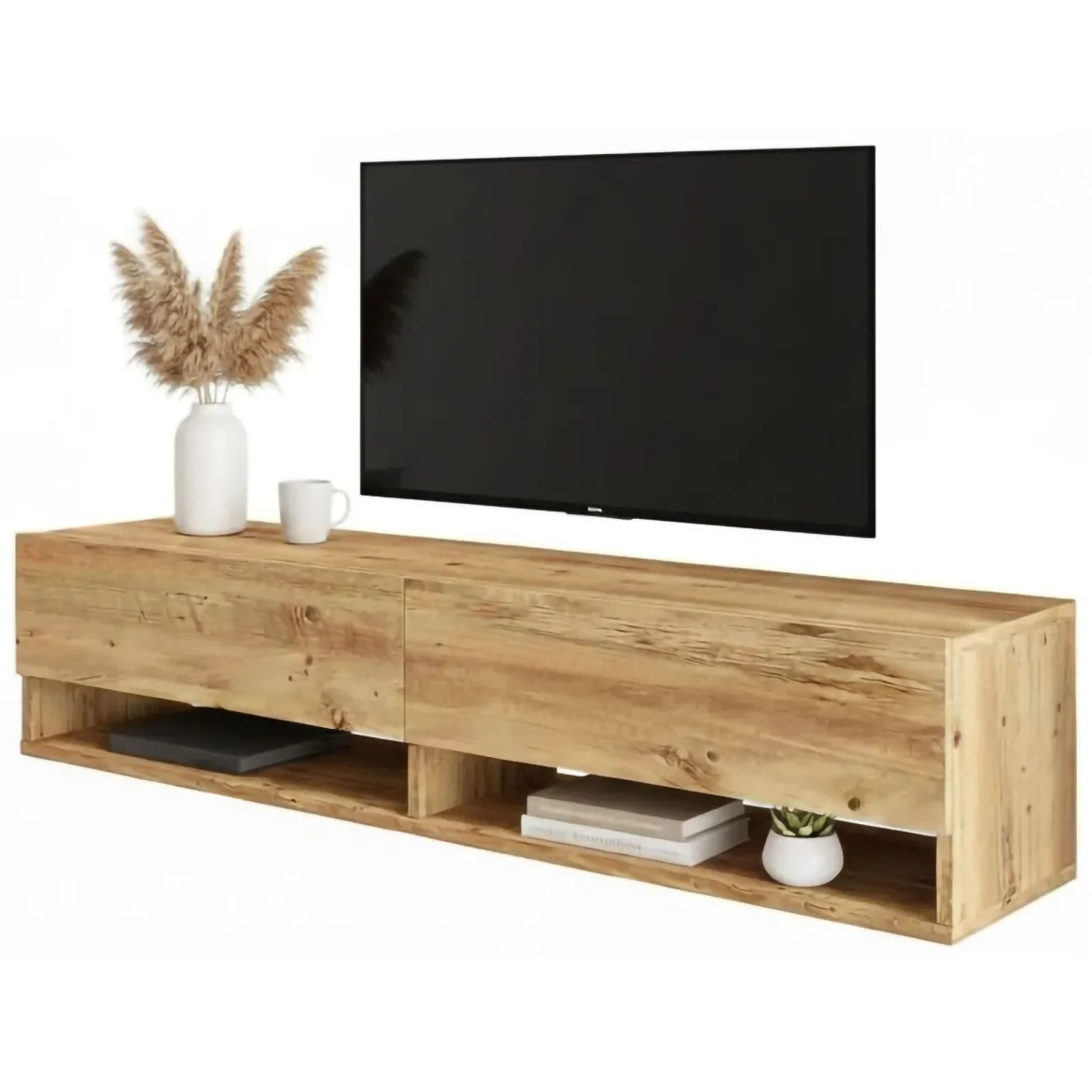 Mobile Porta tv Marrone Quercia 3 Ripiani Apertura Maniglia 182x44x63h cm, 6 Vani - Vergonte