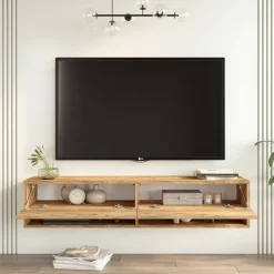 Mobile Porta tv Marrone Quercia 3 Ripiani Apertura Maniglia 182x44x63h cm, 6 Vani - Vergonte