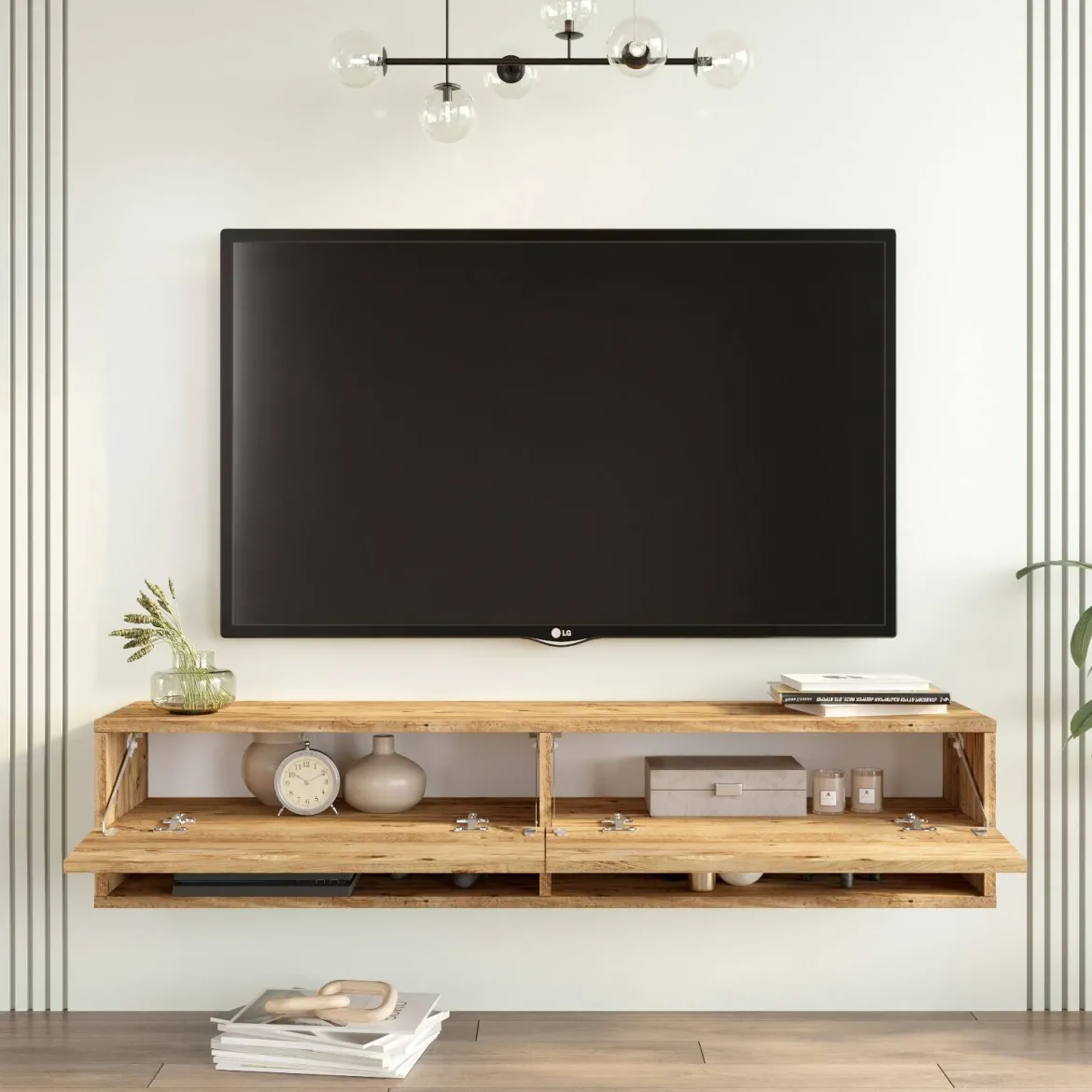 Mobile Porta tv Marrone Quercia 3 Ripiani Apertura Maniglia 182x44x63h cm, 6 Vani - Vergonte