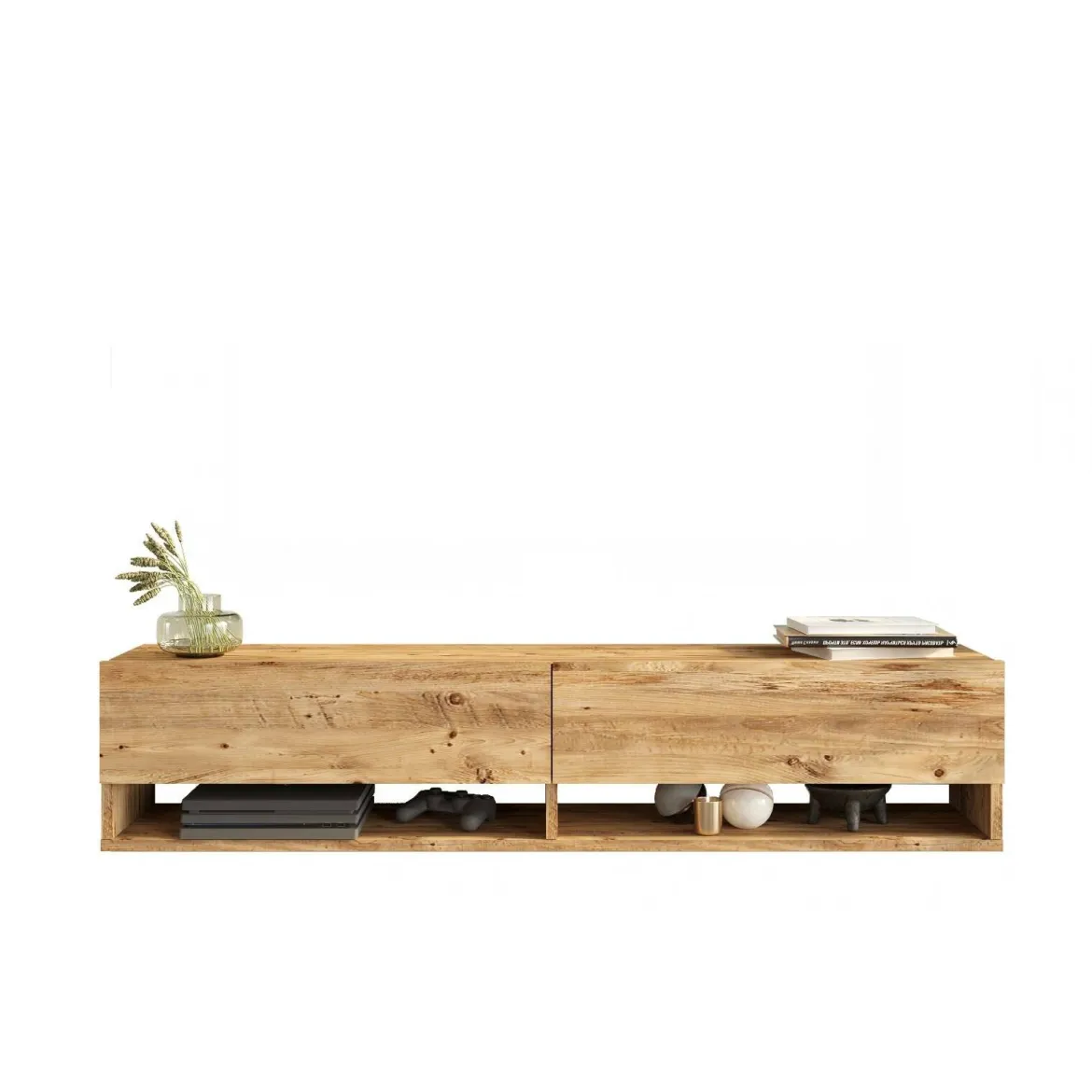 Mobile Porta tv Marrone Quercia 3 Ripiani Apertura Maniglia 182x44x63h cm, 6 Vani - Vergonte