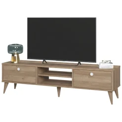 Mobile Porta tv Marrone Quercia un Ripiano Apertura Maniglia 182x44x63h cm, 2 Vani - Silea