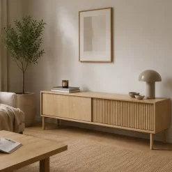 Mobile Porta tv Marrone Rovere 2 Ripiani 2 Ante 180x47x35h cm, 4 Vani - Cantoira