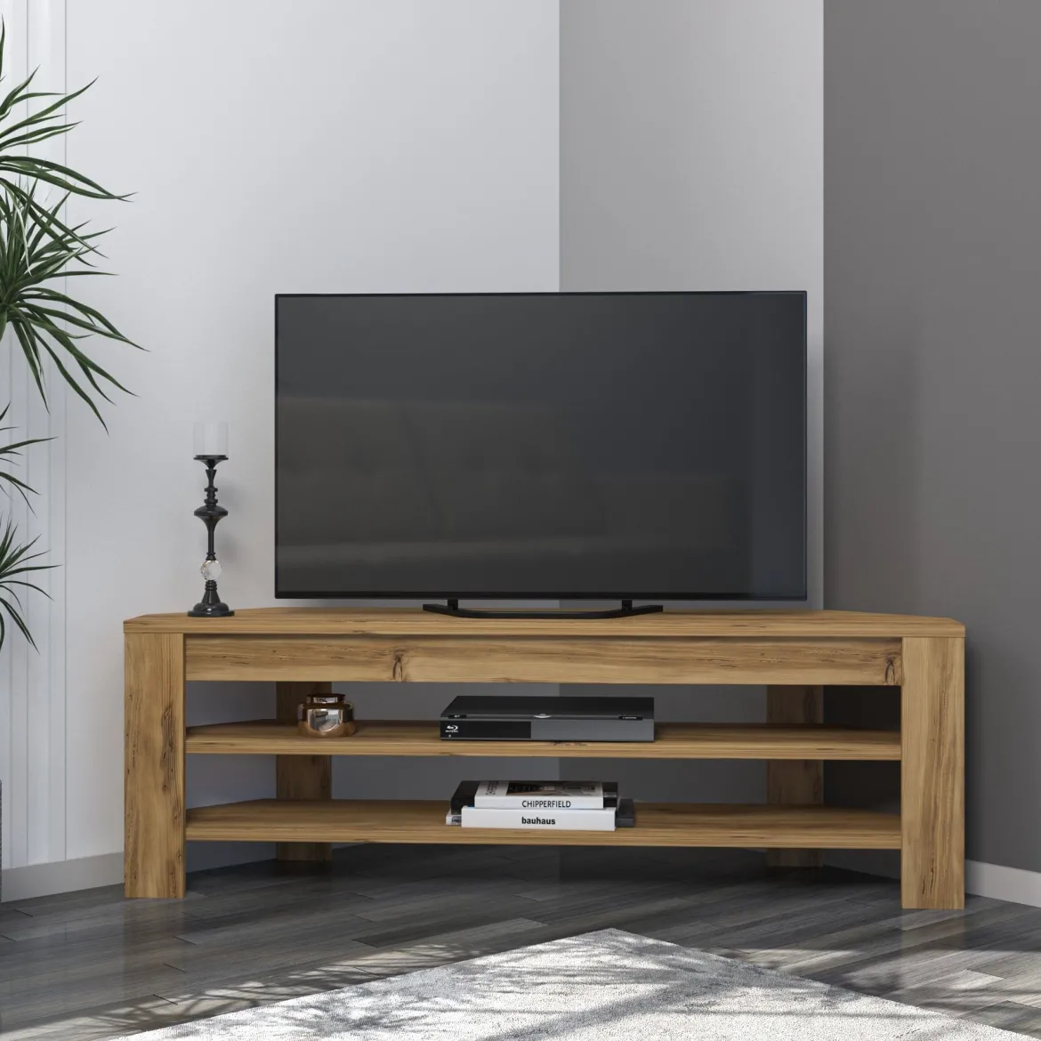 Mobile Porta tv Marrone Rovere 2 Ripiani Angolare 120x30x40h cm, Peso Supportato 40 kg - Venezze