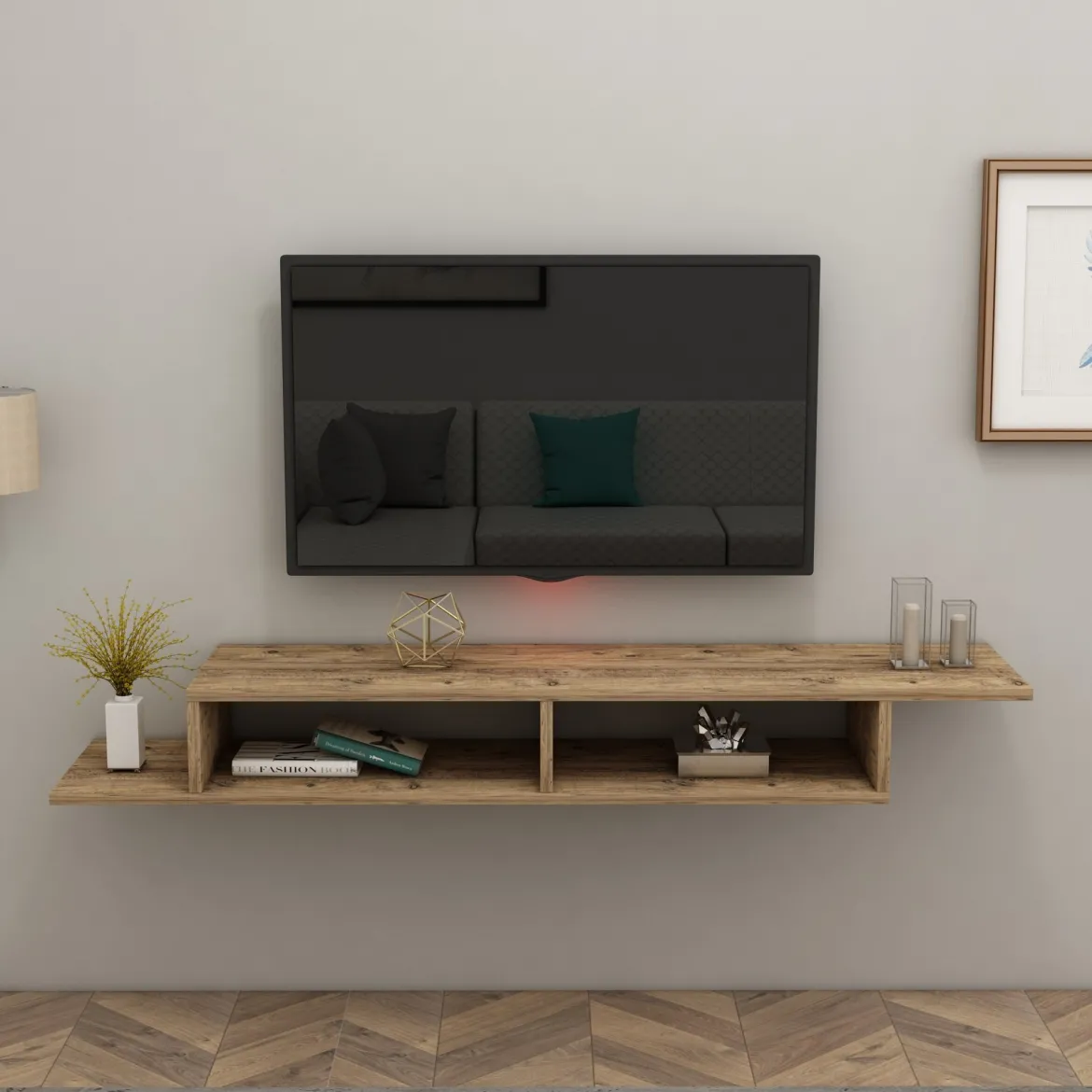 Mobile Porta tv Marrone Rovere 3 Cassetti un Ripiano 200x34x28h cm, 3 Vani - Kahate