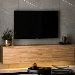 Mobile Porta tv Marrone Rovere 3 Vani 3 Ante 160x32x35h cm, Apertura a Ribalta - Surrigone