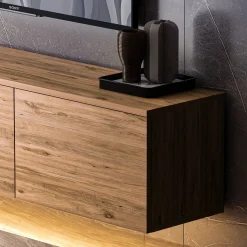 Mobile Porta tv Marrone Rovere 3 Vani 3 Ante 160x32x35h cm, Apertura a Ribalta - Surrigone