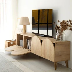 Mobile Porta tv Marrone Rovere 4 Vani Un'anta 140x29x45h cm, Apertura Battente - Fumane