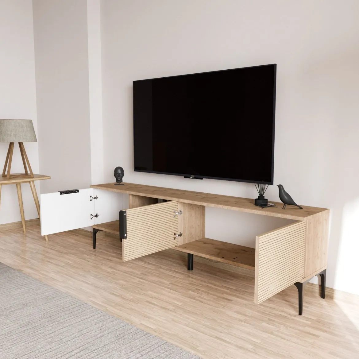 Mobile Porta tv Marrone Rovere Bianco un Ripiano 3 Vani 120x40x45h cm, Un'anta - Pigra