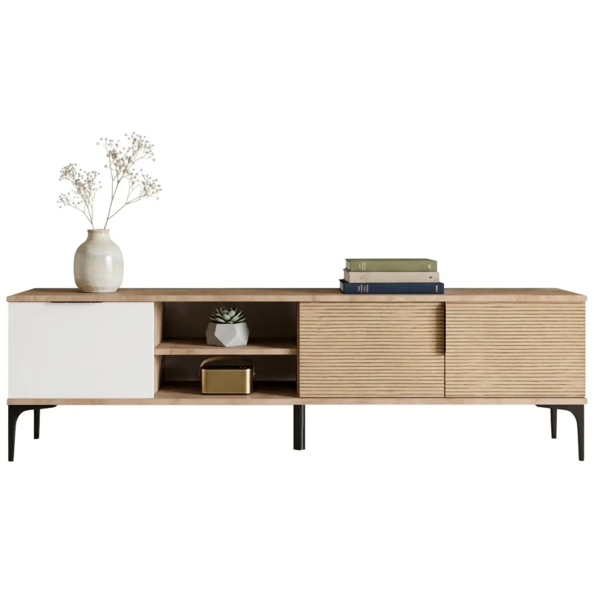 Mobile Porta tv Marrone Rovere Bianco un Ripiano 3 Vani 120x40x45h cm, Un'anta - Pigra
