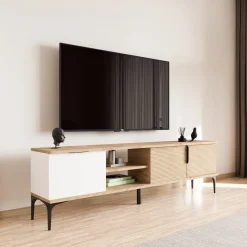 Mobile Porta tv Marrone Rovere Bianco un Ripiano 3 Vani 120x40x45h cm, Un'anta - Pigra