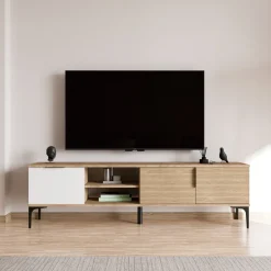 Mobile Porta tv Marrone Rovere Bianco un Ripiano 3 Vani 120x40x45h cm, Un'anta - Pigra