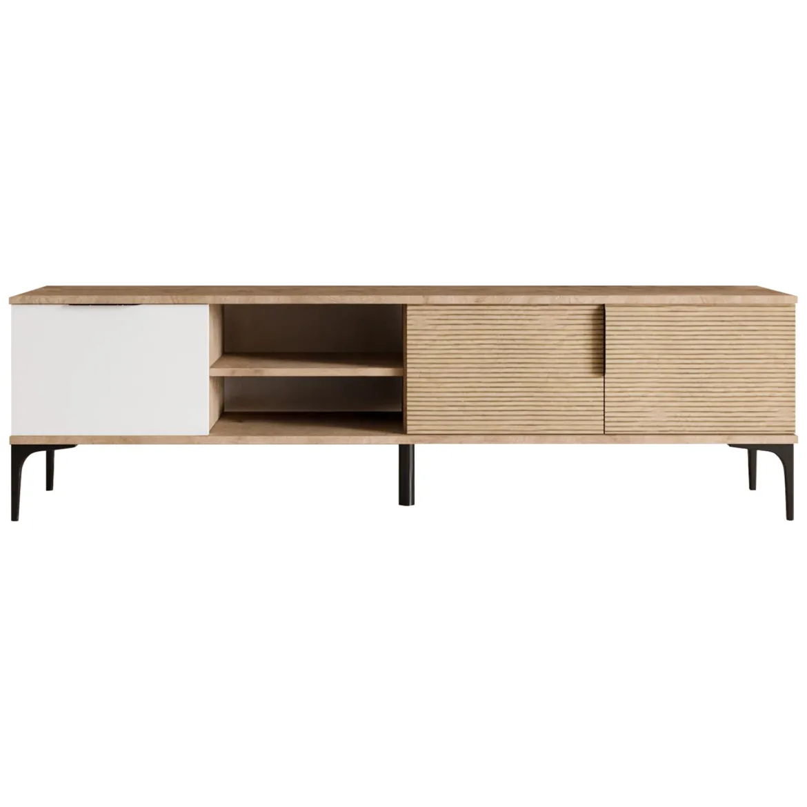 Mobile Porta tv Marrone Rovere Bianco un Ripiano 3 Vani 120x40x45h cm, Un'anta - Pigra