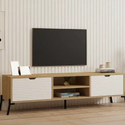 Mobile Porta tv Marrone Rovere Chiaro 4 Vani 4 Ante 180x35x50h cm, Apertura a Ribalta - Scodosia