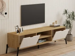 Mobile Porta tv Marrone Rovere Bianco un Ripiano 4 Vani 160x40x41h cm, 2 Ante - Cinaglio