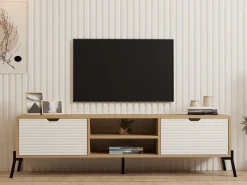 Mobile Porta tv Marrone Rovere Bianco un Ripiano 4 Vani 160x40x41h cm, 2 Ante - Cinaglio