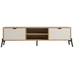 Mobile Porta tv Marrone Rovere Bianco un Ripiano 4 Vani 160x40x41h cm, 2 Ante - Cinaglio