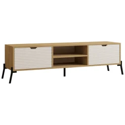 Mobile Porta tv Marrone Rovere Bianco un Ripiano 4 Vani 160x40x41h cm, 2 Ante - Cinaglio