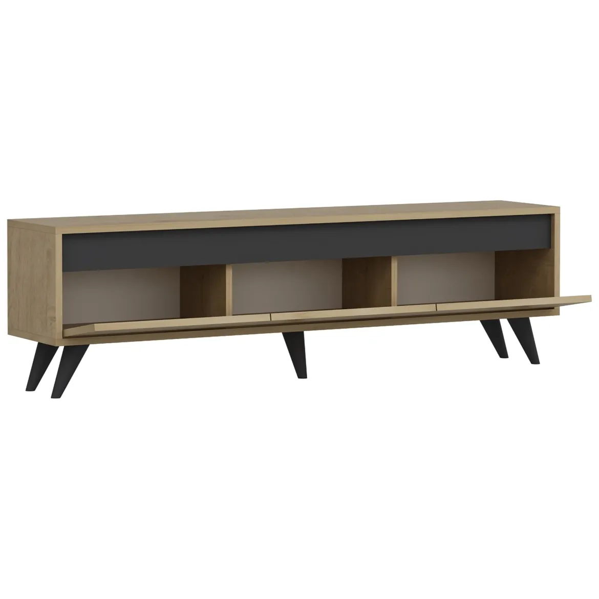 Mobile Porta tv Marrone Rovere Nero 3 Ante Apertura a Ribalta 150x30x45h cm, 3 Vani - Romeno