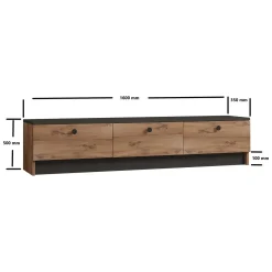 Mobile Porta tv Marrone Rovere Nero Antracite 2 Ante Apertura a Ribalta 180x33x49h cm, 3 Vani - Imerese