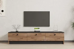 Mobile Porta tv Marrone Rovere Nero Antracite 2 Ante Apertura a Ribalta 180x33x49h cm, 3 Vani - Imerese