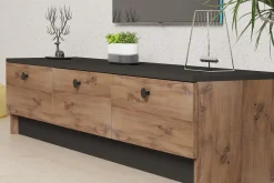 Mobile Porta tv Marrone Rovere Nero Antracite 2 Ante Apertura a Ribalta 180x33x49h cm, 3 Vani - Imerese