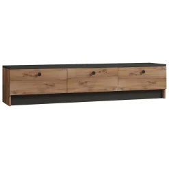 Mobile Porta tv Marrone Rovere Nero Antracite 2 Ante Apertura a Ribalta 180x33x49h cm, 3 Vani - Imerese