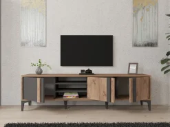 Mobile Porta tv Marrone Rovere Nero Antracite 2 Ripiani 3 Ante 180x40x50h cm, 6 Vani - Gruaro
