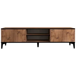 Mobile Porta tv Marrone Rovere Nero Antracite un Ripiano 2 Ante 180x40x50h cm, 4 Vani - Fonni
