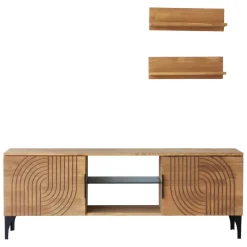 Mobile Porta tv Marrone Rovere Nero un Ripiano 4 Vani 150x30x40h cm, 2 Ante - Neviano