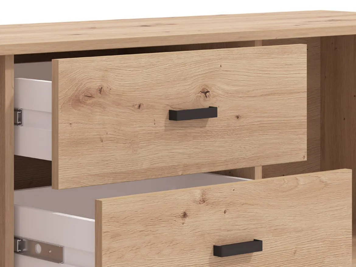 Mobile Porta tv Marrone Rovere Nodi Nero 2 Cassetti un Ripiano 157x40x52h cm, Apertura Battente, Scorrevole - Caivano