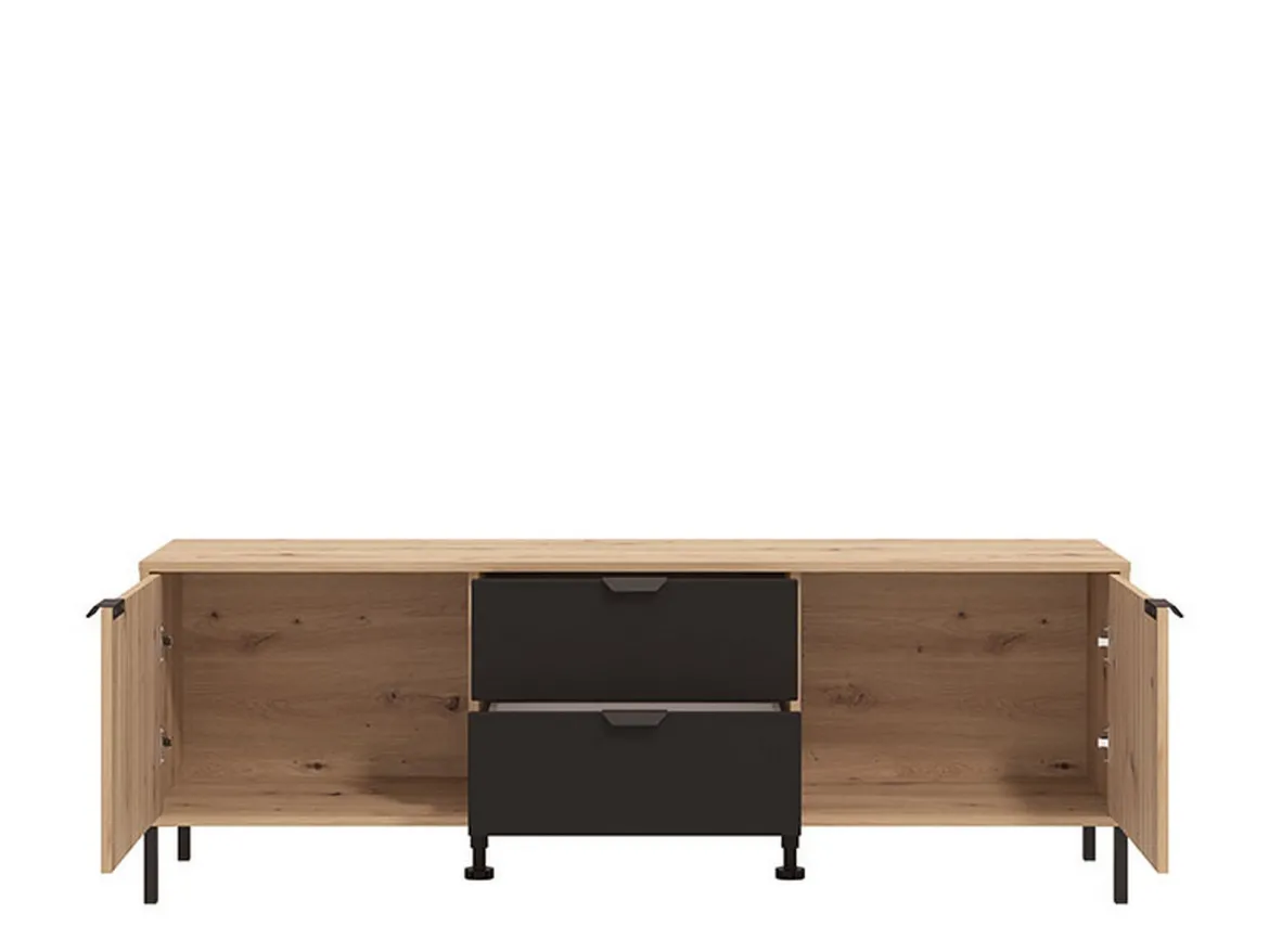 Mobile Porta tv Marrone Rovere Nodi Nero 2 Cassetti un Ripiano 157x40x54.5h cm, 2 Ante - Raiano