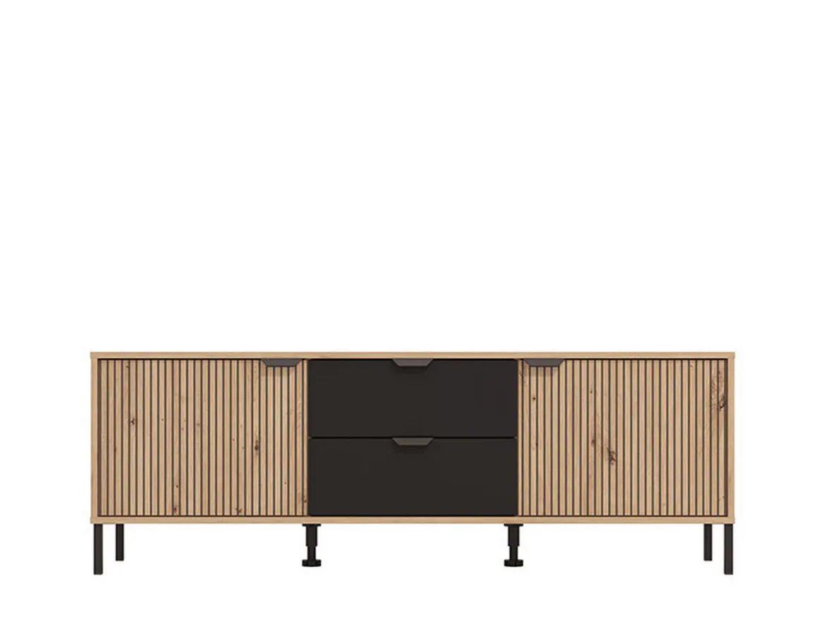 Mobile Porta tv Marrone Rovere Nodi Nero 2 Cassetti un Ripiano 157x40x54.5h cm, 2 Ante - Raiano