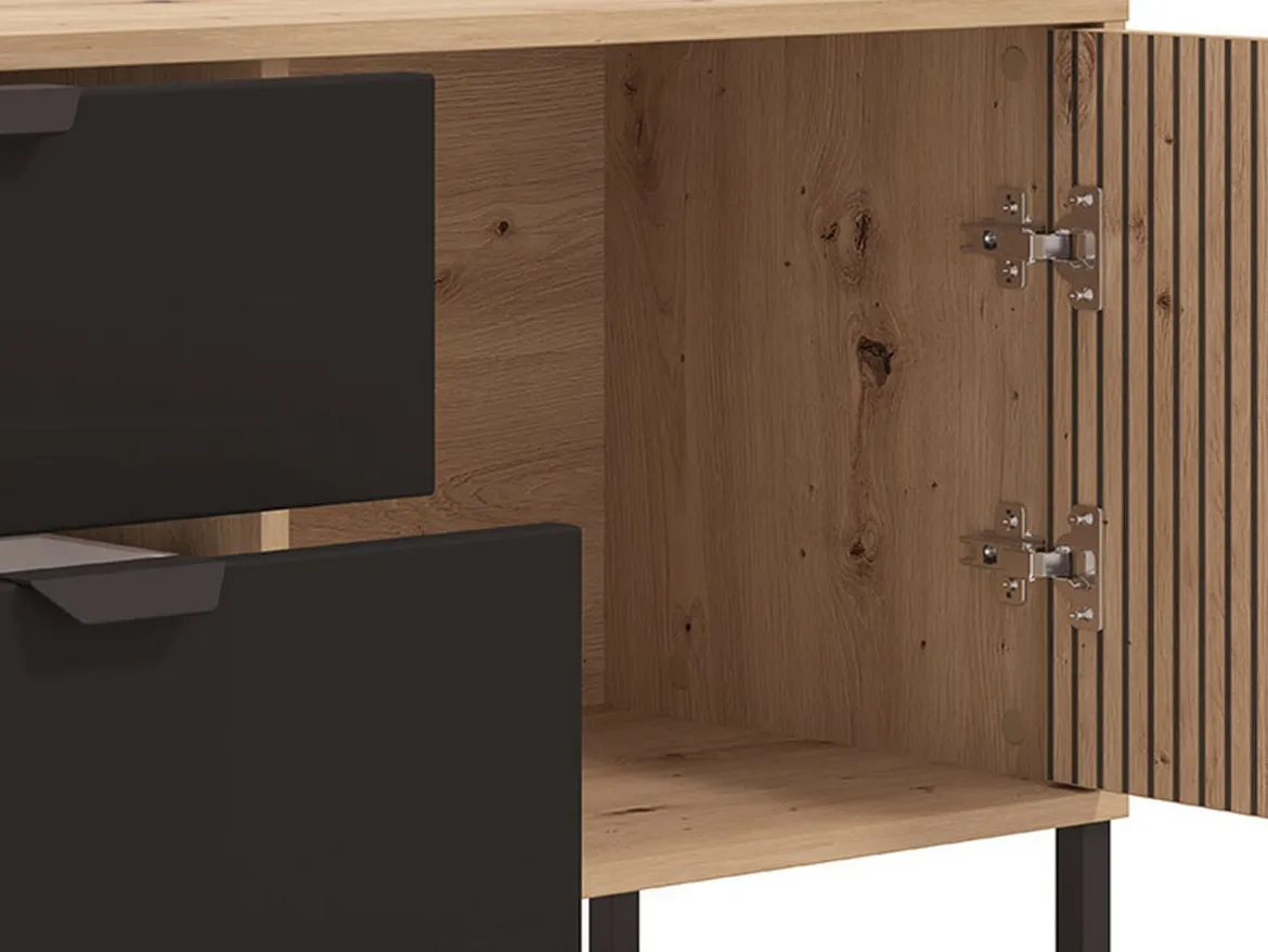 Mobile Porta tv Marrone Rovere Nodi Nero 2 Cassetti un Ripiano 157x40x54.5h cm, 2 Ante - Raiano