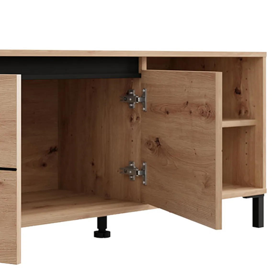 Mobile Porta tv Marrone Rovere Nodi Nero 2 Ripiani 2 Ante 188x40x46h cm, Ripiano in Vetro - Kahadada