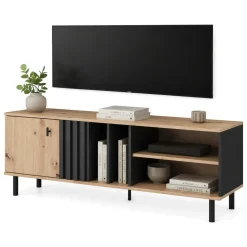 Mobile Porta tv Marrone Rovere Nodi Nero 2 Ripiani Un'anta 138x40x49h cm, con Piedini - Kali