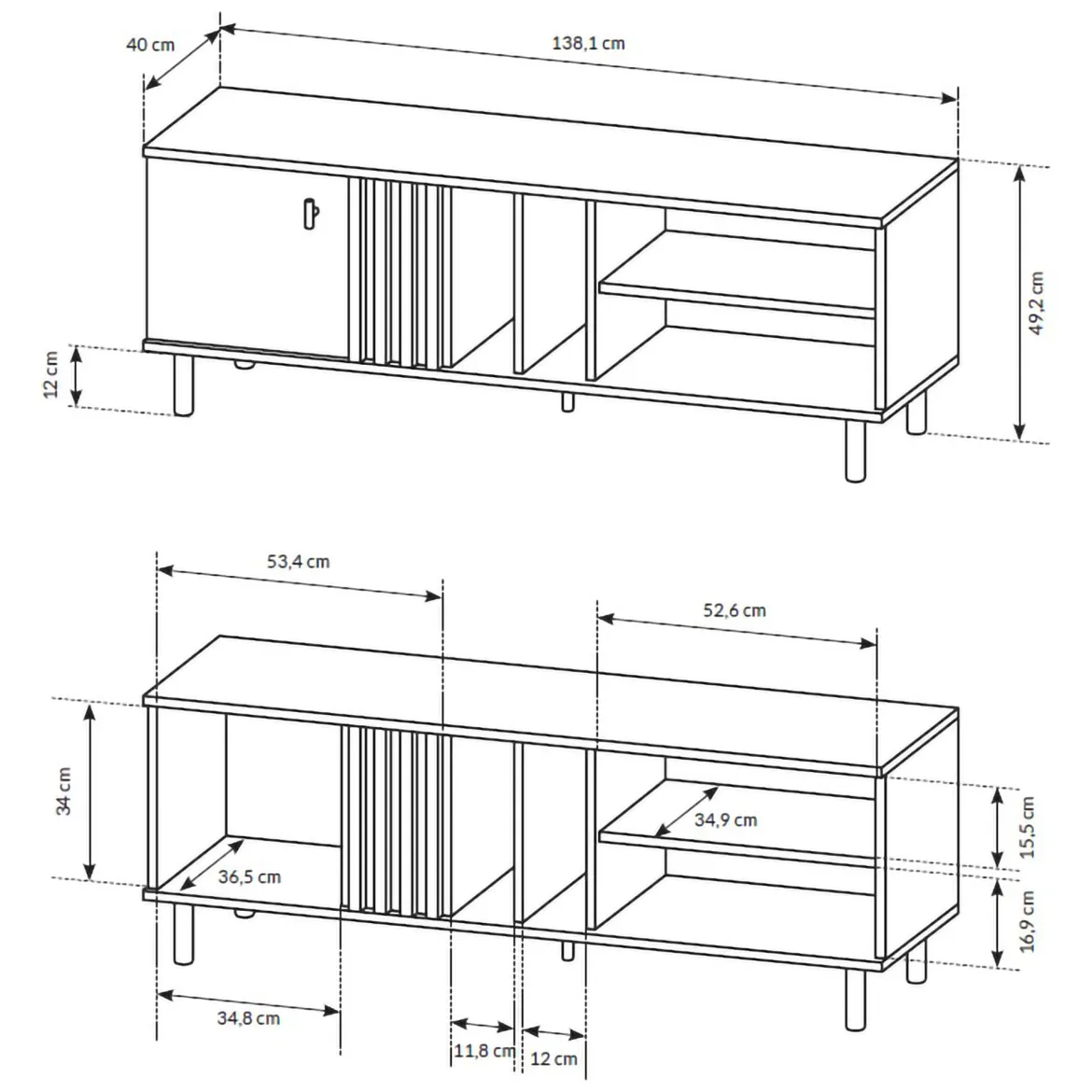 Mobile Porta tv Marrone Rovere Nodi Nero 2 Ripiani Un'anta 138x40x49h cm, con Piedini - Kali