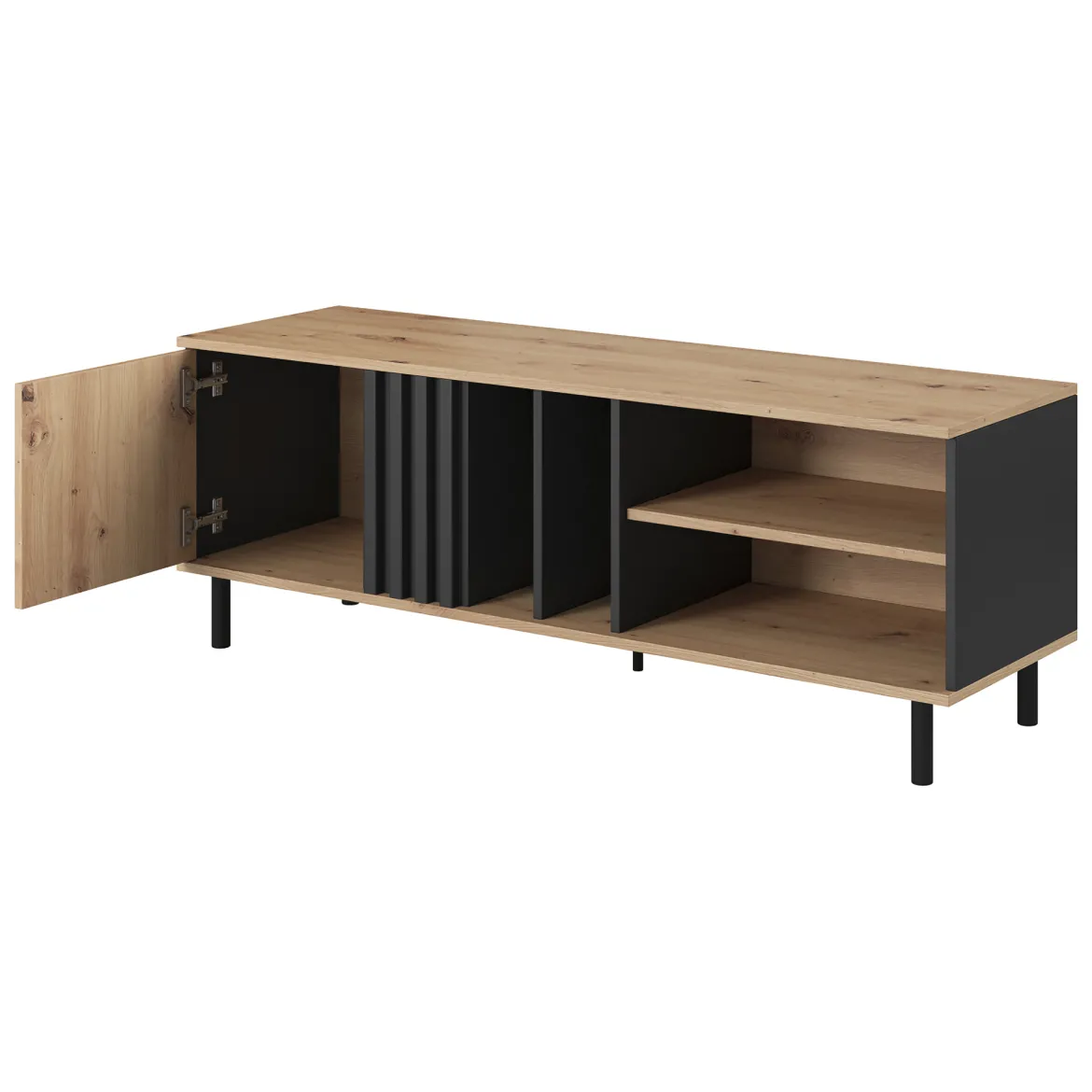 Mobile Porta tv Marrone Rovere Nodi Nero 2 Ripiani Un'anta 138x40x49h cm, con Piedini - Kali