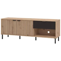 Mobile Porta tv Marrone Rovere Nodi Nero un Cassetto 2 Ripiani 150.5x40x54.5h cm, 2 Ante - Preone