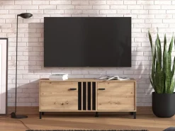 Mobile Porta tv Marrone Rovere Nodi Nero un Ripiano 2 Ante 131.5x40x52h cm, 2 Vani - Forte