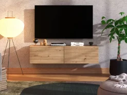 Mobile Porta tv Marrone Rovere Nodi un Ripiano 2 Ante 154x41.5x32h cm, Anta Effetto Rigato - Cedrasco