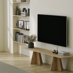 Mobile Porta tv Marrone Rovere Trasparente un Ripiano Struttura in Vetro Temperato 120x35x45h cm, un Vano - Cloz