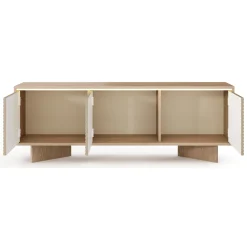 Mobile Porta tv Marrone Rovere un Ripiano 4 Ante 200x38x47h cm, Angoli Arrotondati - Kaleriha