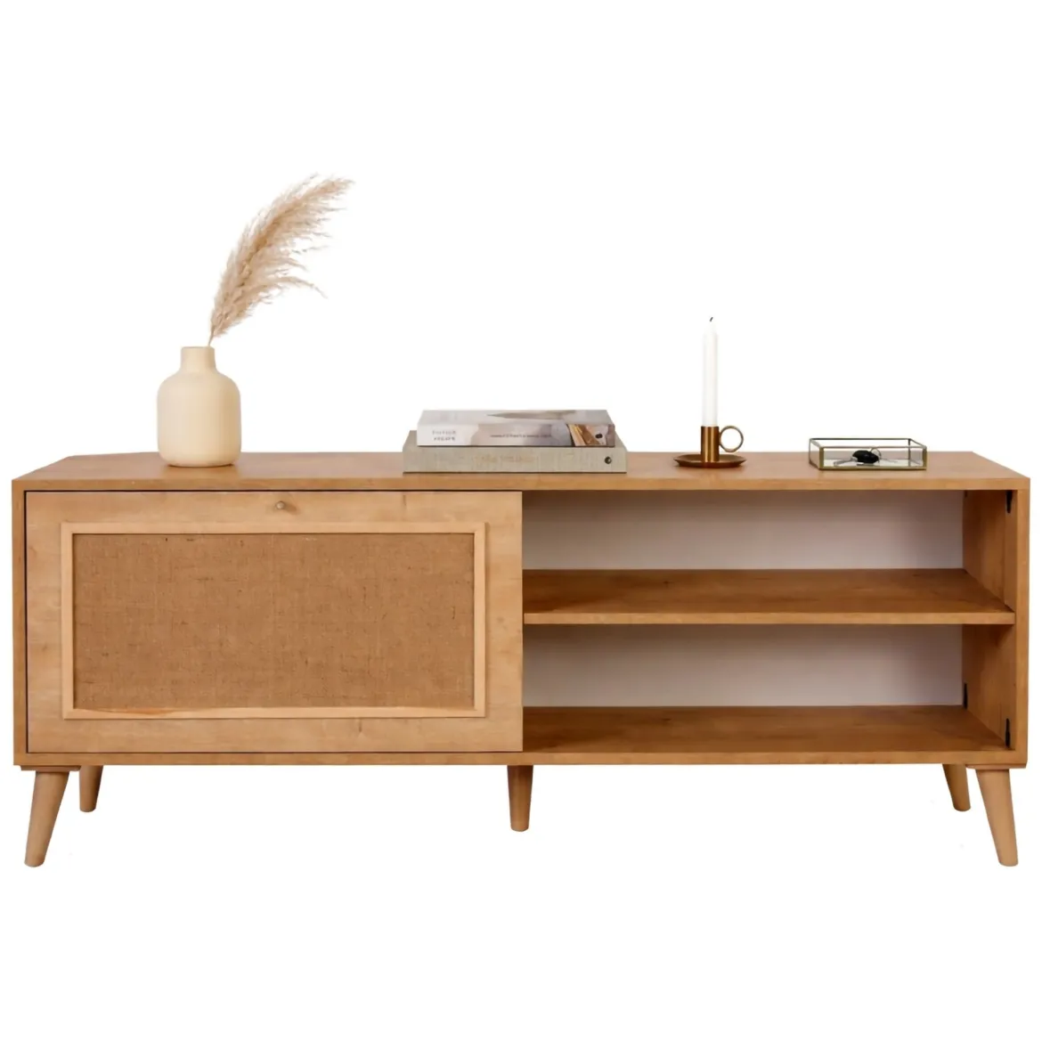 Mobile Porta tv Marrone Rovere un Ripiano Apertura a Ribalta 138x41x55h cm, Un'anta - Pesio