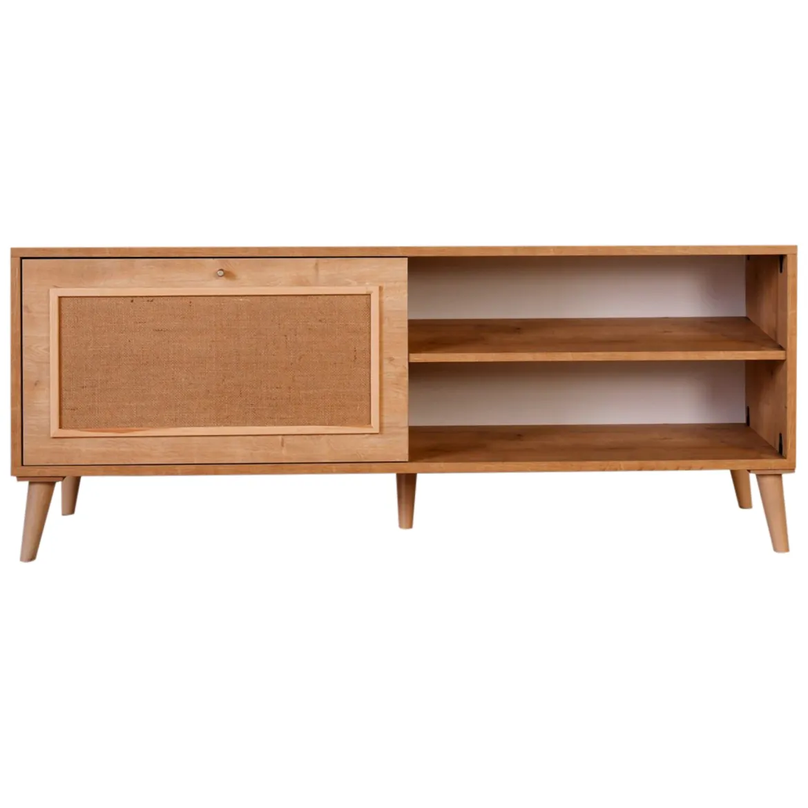 Mobile Porta tv Marrone Rovere un Ripiano Apertura a Ribalta 138x41x55h cm, Un'anta - Pesio