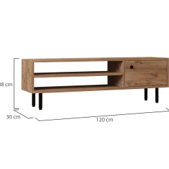 Mobile Porta tv Marrone Rovere un Ripiano Un'anta 120x30x38h cm, 3 Vani - Metomaha