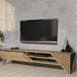 Mobile Porta tv Marrone Rovere un Ripiano Un'anta 180x40x37h cm, 3 Vani - Campli