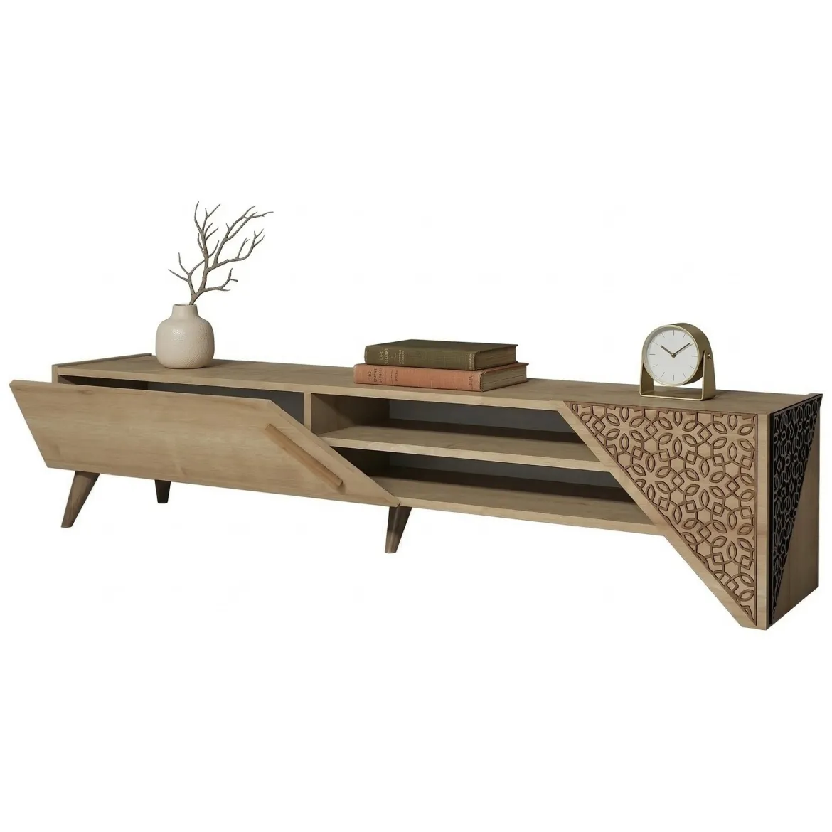 Mobile Porta tv Marrone Rovere un Ripiano Un'anta 180x40x37h cm, 3 Vani - Campli