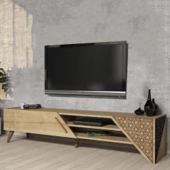 Mobile Porta tv Marrone Rovere un Ripiano Un'anta 180x40x37h cm, 3 Vani - Campli