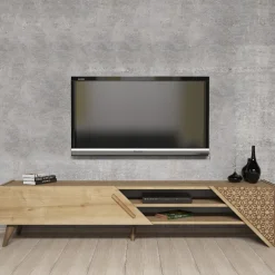 Mobile Porta tv Marrone Rovere un Ripiano Un'anta 180x40x37h cm, 3 Vani - Campli